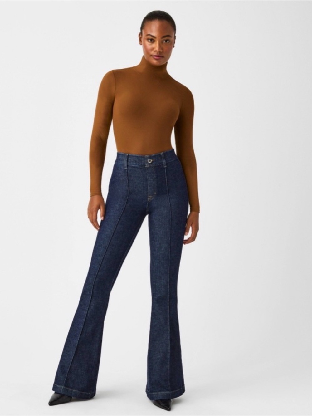 SPANX Pintuck Flare Jeans in Raw Indigo